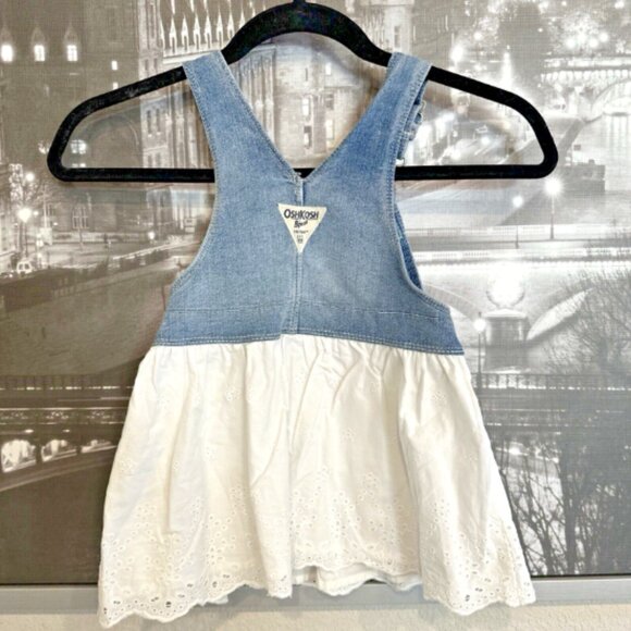 NEW! OshKosh Girls‎ 2T Jumper Dress White Eyelet Skirt Overalls MSRP $40 - Picture 5 of 10